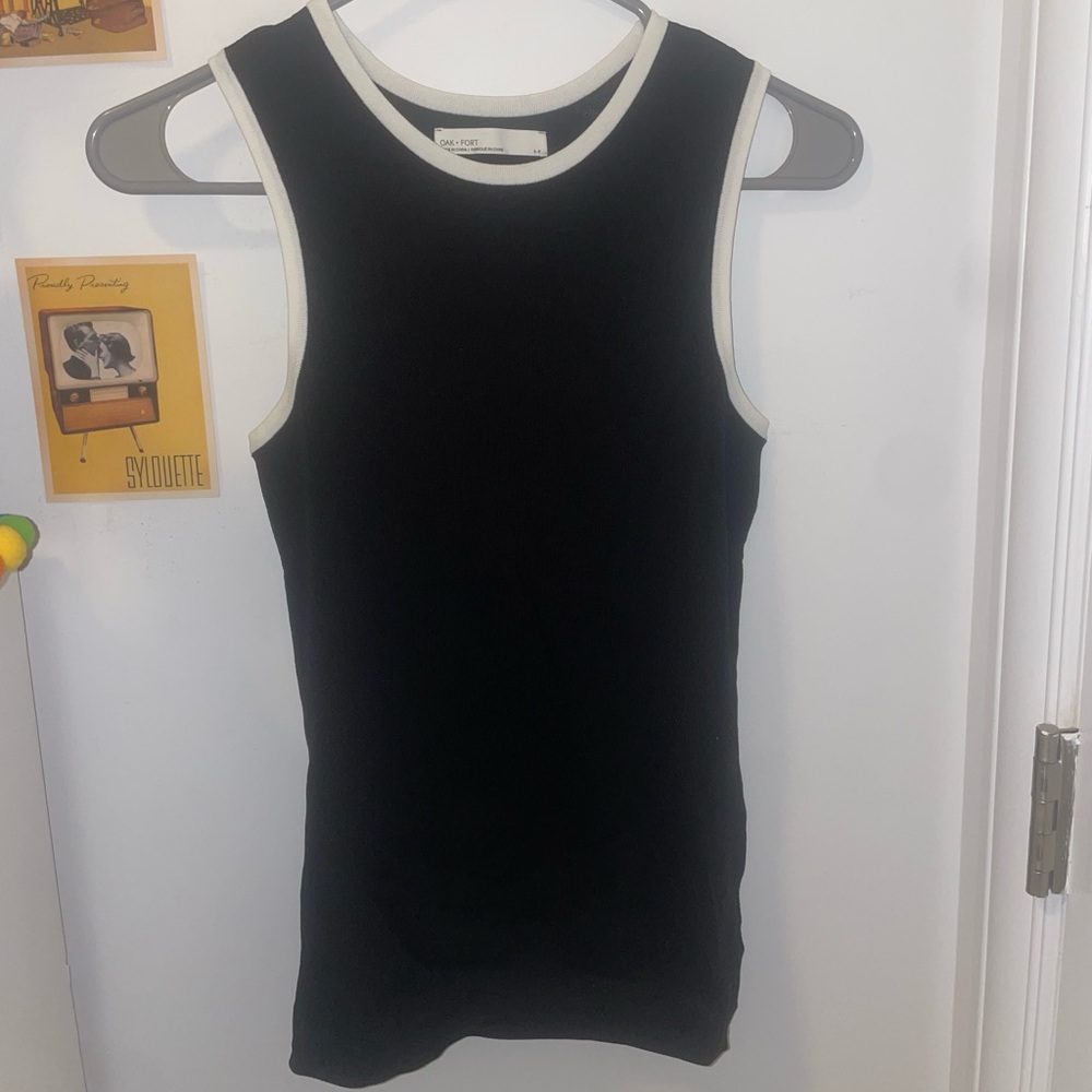 Oak & Fort Black Sleeveless Top with White Trim